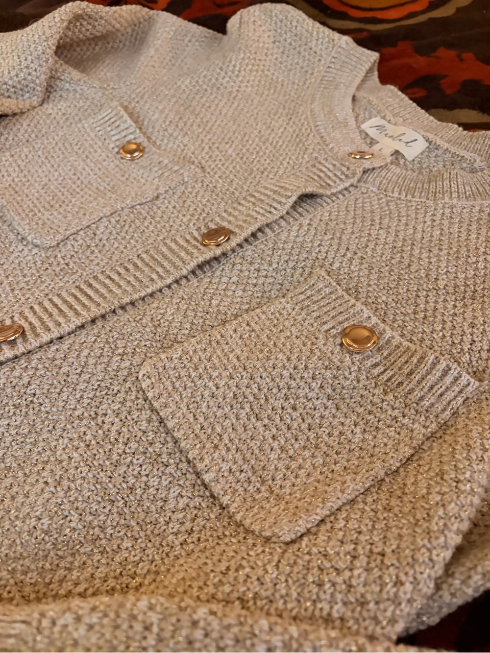 Cream Textured Button-Front Pocket Sweater - Picture 3 of 3